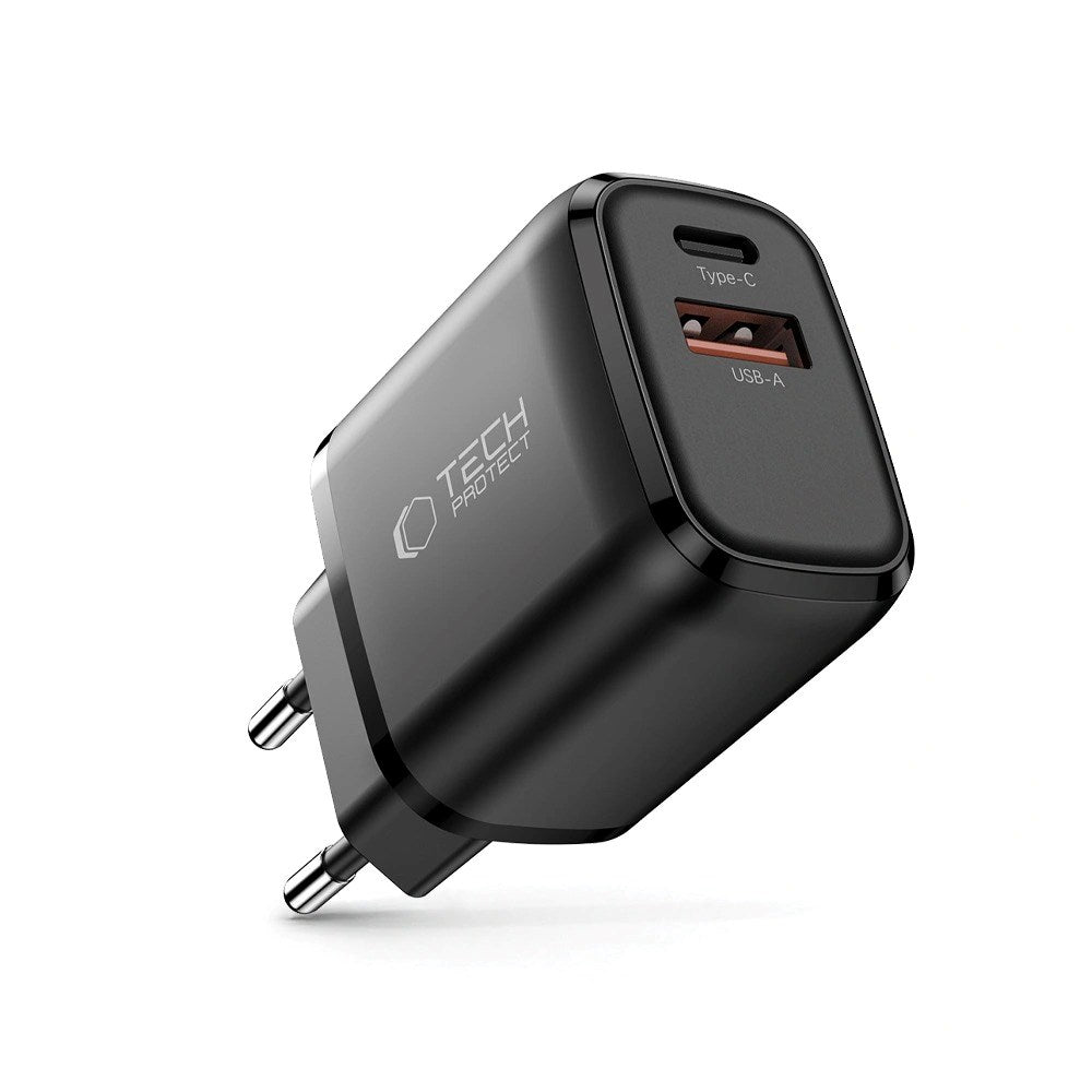 Tech-Protect NCA30 Vægoplader m. 30W - 1 x USB-A & 1 x USB-C - Sort