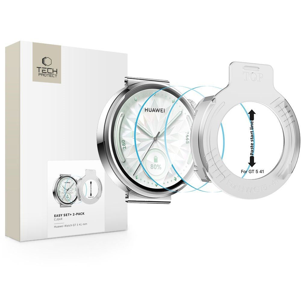 Huawei Watch GT 5 (41mm) Tech-Protect Easy Set+ Skærmbeskyttelsessæt m. Monteringsramme - 2 stk. - Gennemsigtig