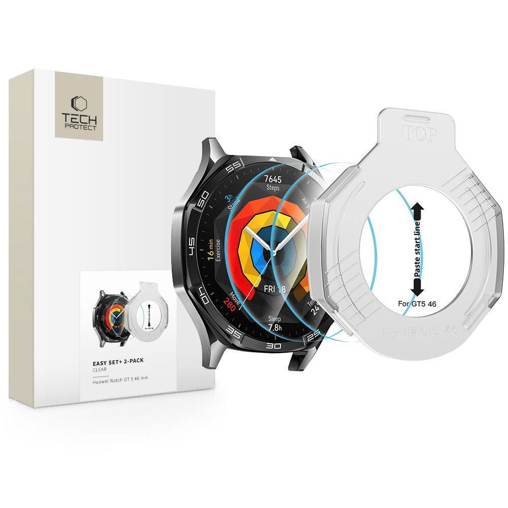 Huawei Watch GT 5 (46mm) Tech-Protect Easy Set+ Skærmbeskyttelsessæt m. Monteringsramme - 2 stk. - Gennemsigtig