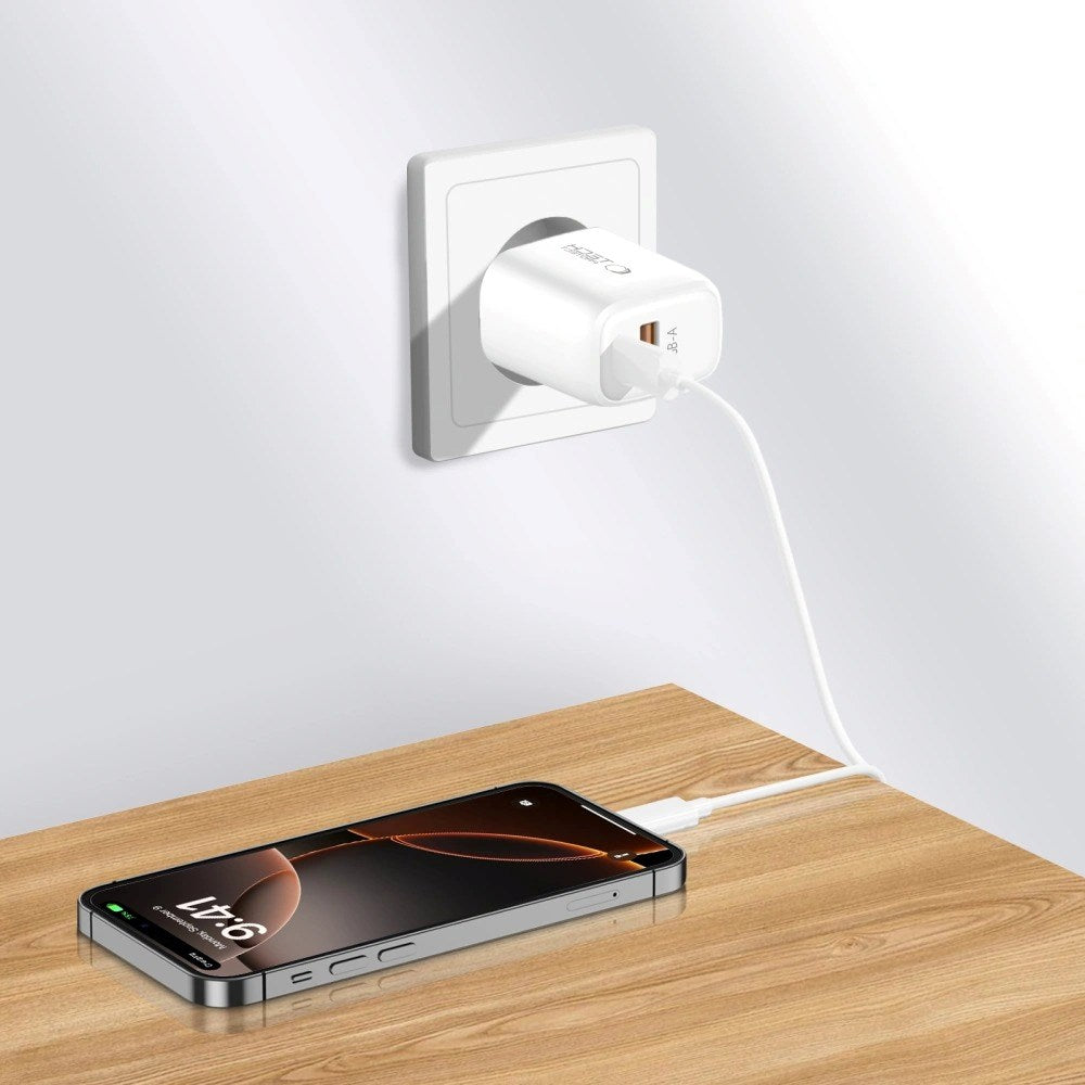 Tech-Protect NCA20 Vægoplader m. 20W - 1 x USB-A & 1 x USB-C - Hvid