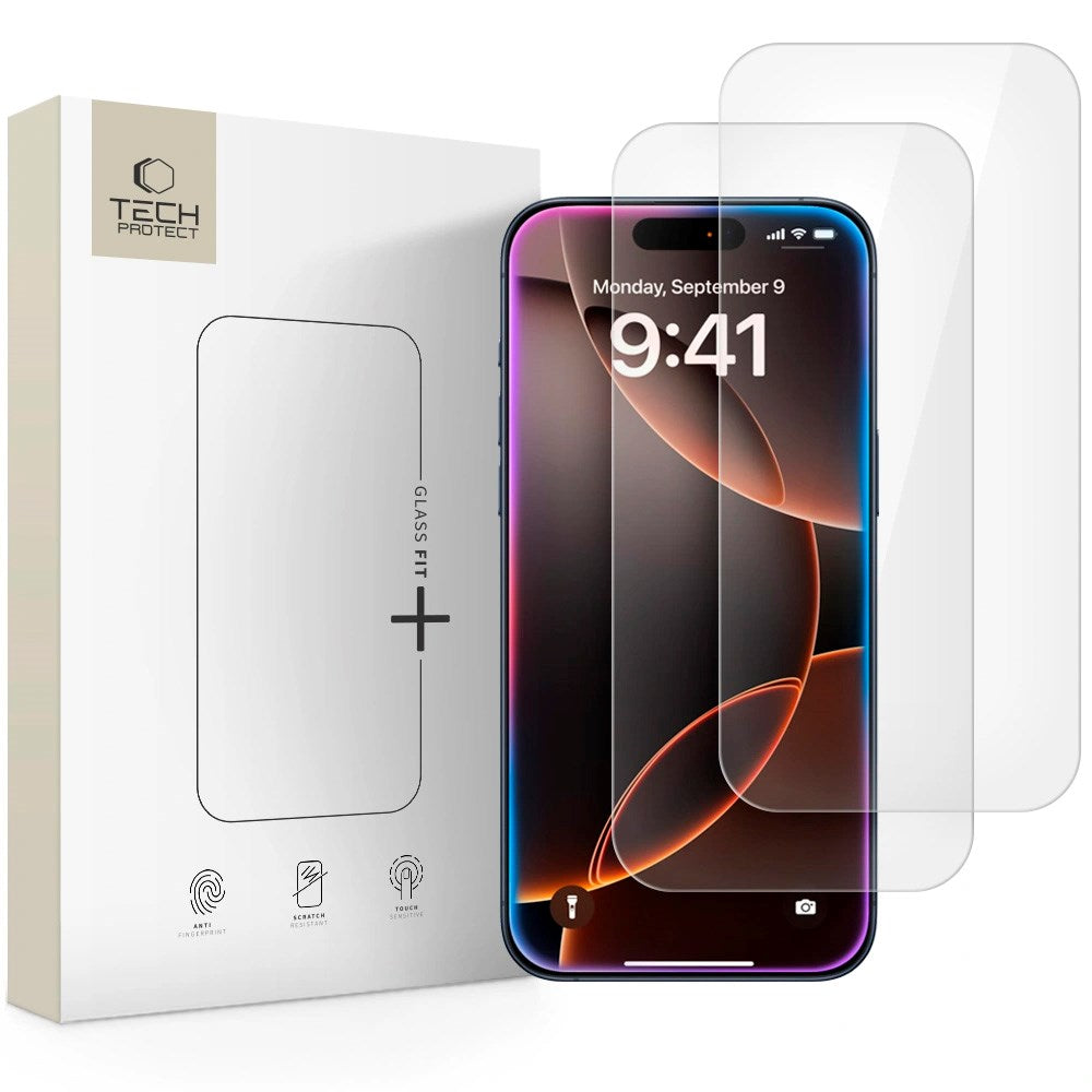 iPhone 17 / 17 Pro / 16 Pro Tech-Protect Glass Fit+ Skærmbeskyttelsesglas - 2 stk - Gennemsigtig