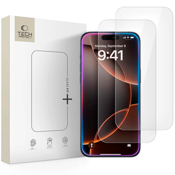 iPhone 17 / 17 Pro / 16 Pro Tech-Protect Glass Fit+ Skærmbeskyttelsesglas - 2 stk - Gennemsigtig