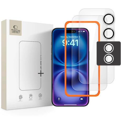 iPhone 17 Tech-Protect Easy Set+ Beskyttelsessæt m. Skærmbeskyttelsesglas & Kameralinsebeskyttelsesglas - Gennemsigtig