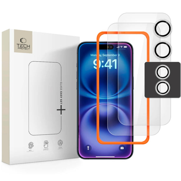 iPhone 17 Tech-Protect Easy Set+ Beskyttelsessæt m. Skærmbeskyttelsesglas & Kameralinsebeskyttelsesglas - Gennemsigtig