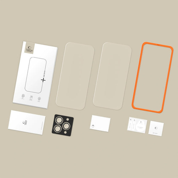 iPhone 17 Pro / 16 Pro Tech-Protect Easy Set+ Beskyttelsessæt m. Skærmbeskyttelsesglas & Kameralinsebeskyttelsesglas - Gennemsigtig