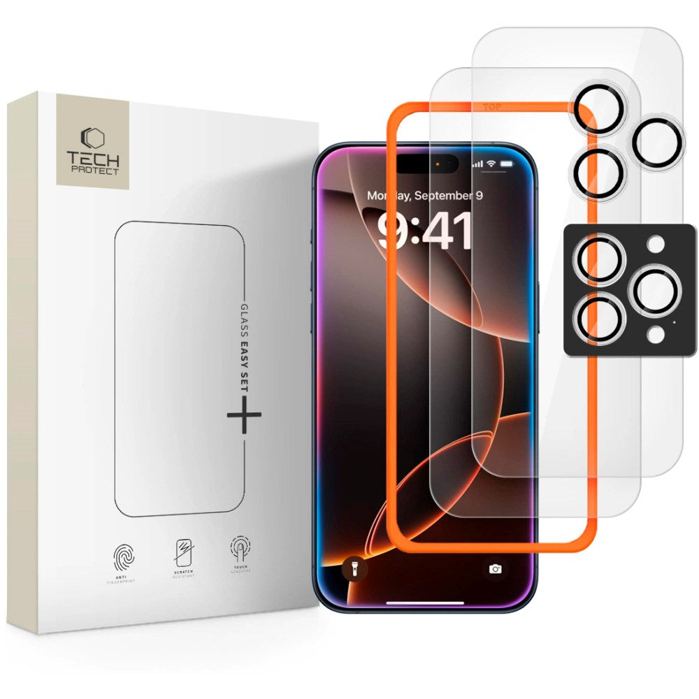 iPhone 17 Pro Max / 16 Pro Max Tech-Protect Easy Set+ Beskyttelsessæt m. Skærmbeskyttelsesglas & Kameralinsebeskyttelsesglas - Gennemsigtig