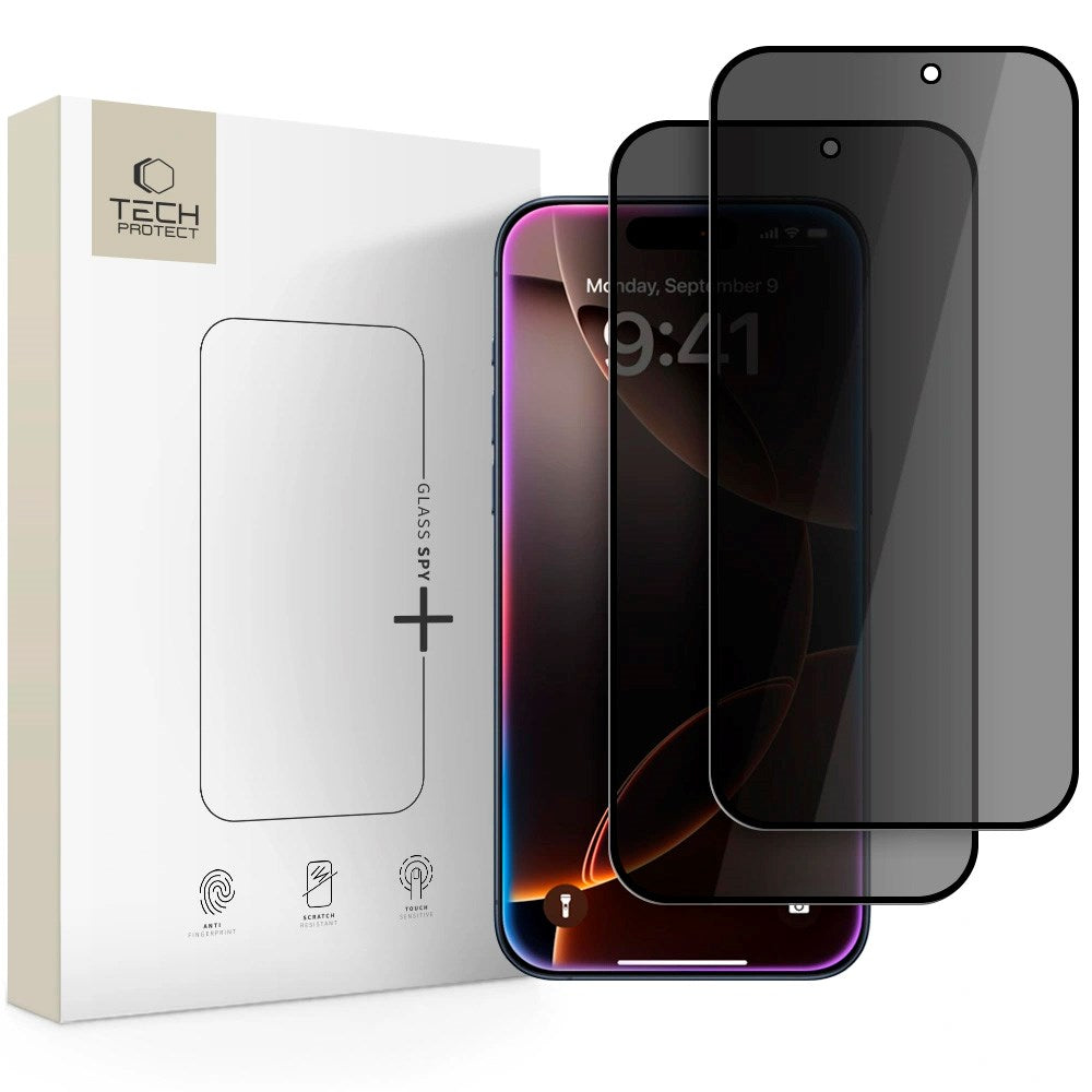 iPhone 17 / 17 Pro / 16 Pro Tech-Protect Glass Spy+ Skærmbeskyttelsesglas - Privacy Funktion - 2 stk - Gennemsigtig