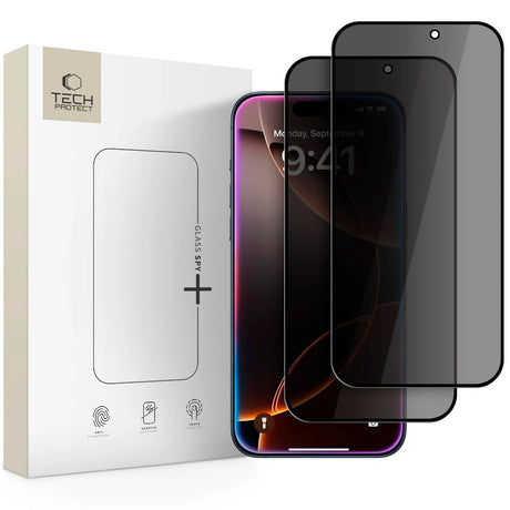 iPhone 17 / 17 Pro / 16 Pro Tech-Protect Glass Spy+ Skærmbeskyttelsesglas - Privacy Funktion - 2 stk - Gennemsigtig
