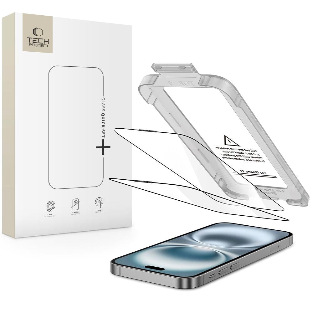 iPhone 17 Tech-Protect Quick Set+ Skærmbeskyttelsesglas - 2 stk - Gennemsigtig / Sort Kant