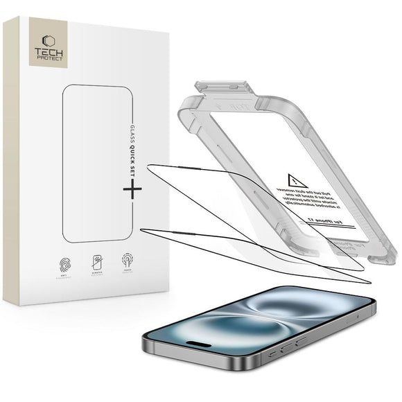 iPhone 17 Tech-Protect Quick Set+ Skærmbeskyttelsesglas - 2 stk - Gennemsigtig / Sort Kant
