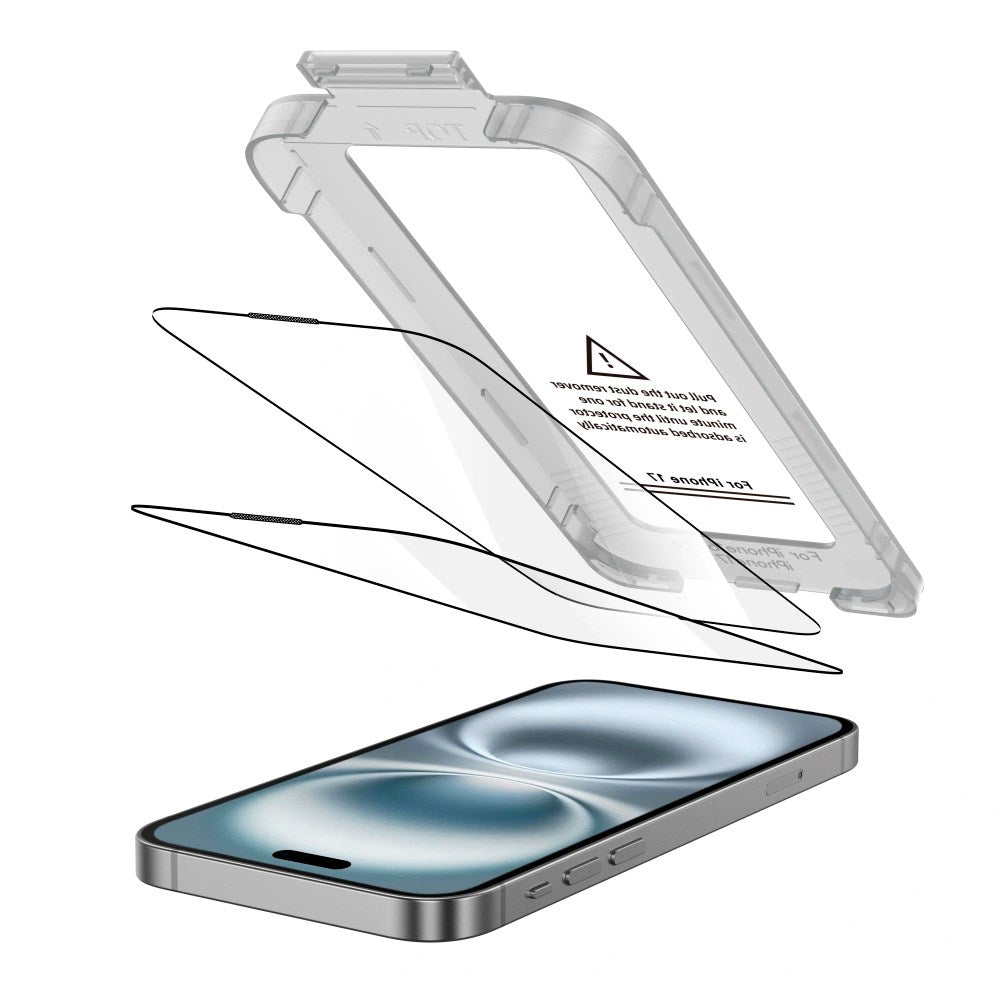iPhone 17 Tech-Protect Quick Set+ Skærmbeskyttelsesglas - 2 stk - Gennemsigtig / Sort Kant