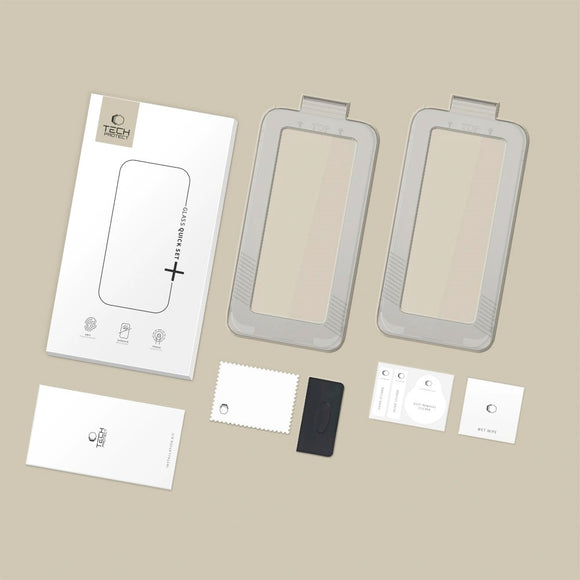 iPhone 17 Tech-Protect Quick Set+ Skærmbeskyttelsesglas - 2 stk - Gennemsigtig / Sort Kant
