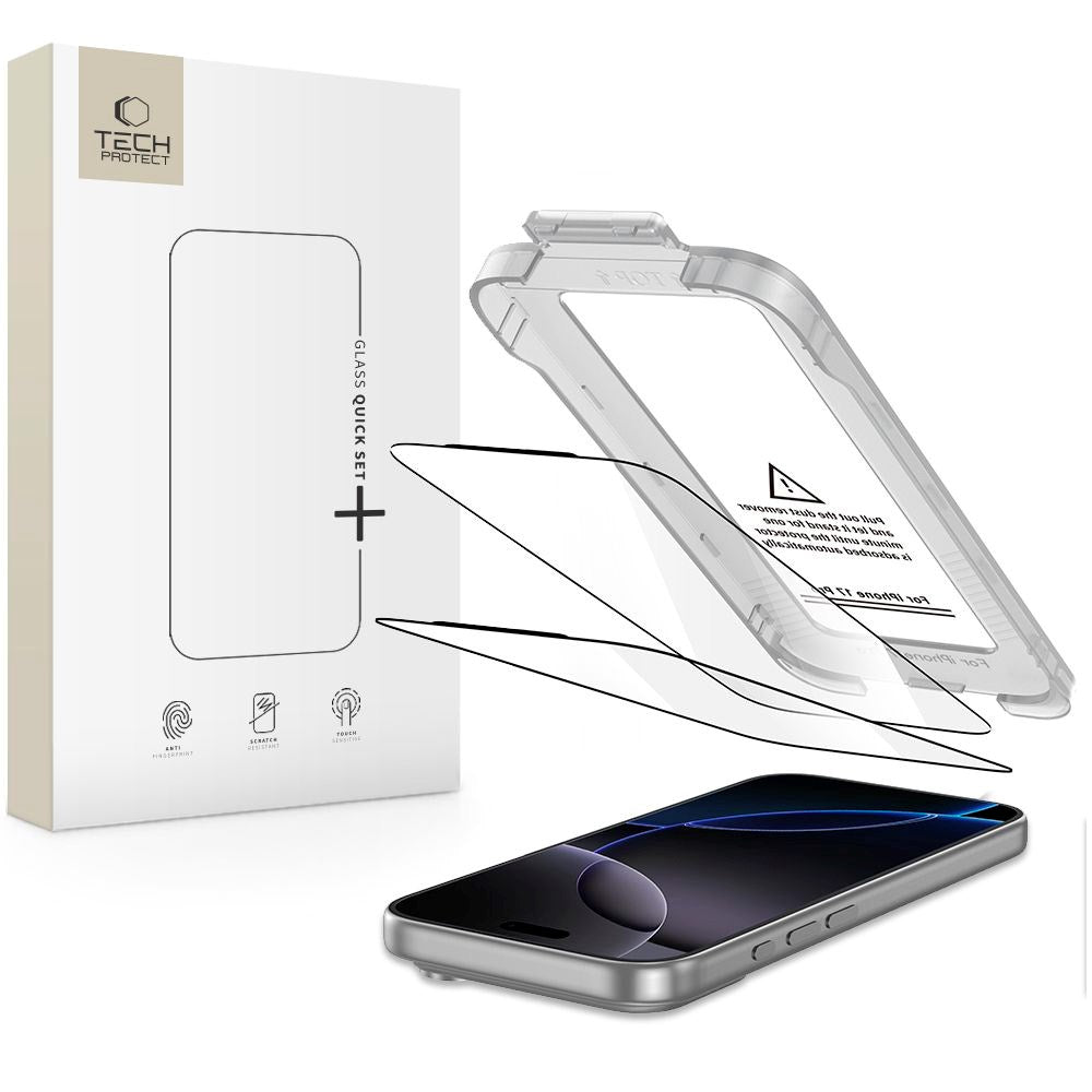 iPhone 17 Pro Tech-Protect Quick Set+ Skærmbeskyttelsesglas - 2 stk - Gennemsigtig / Sort Kant