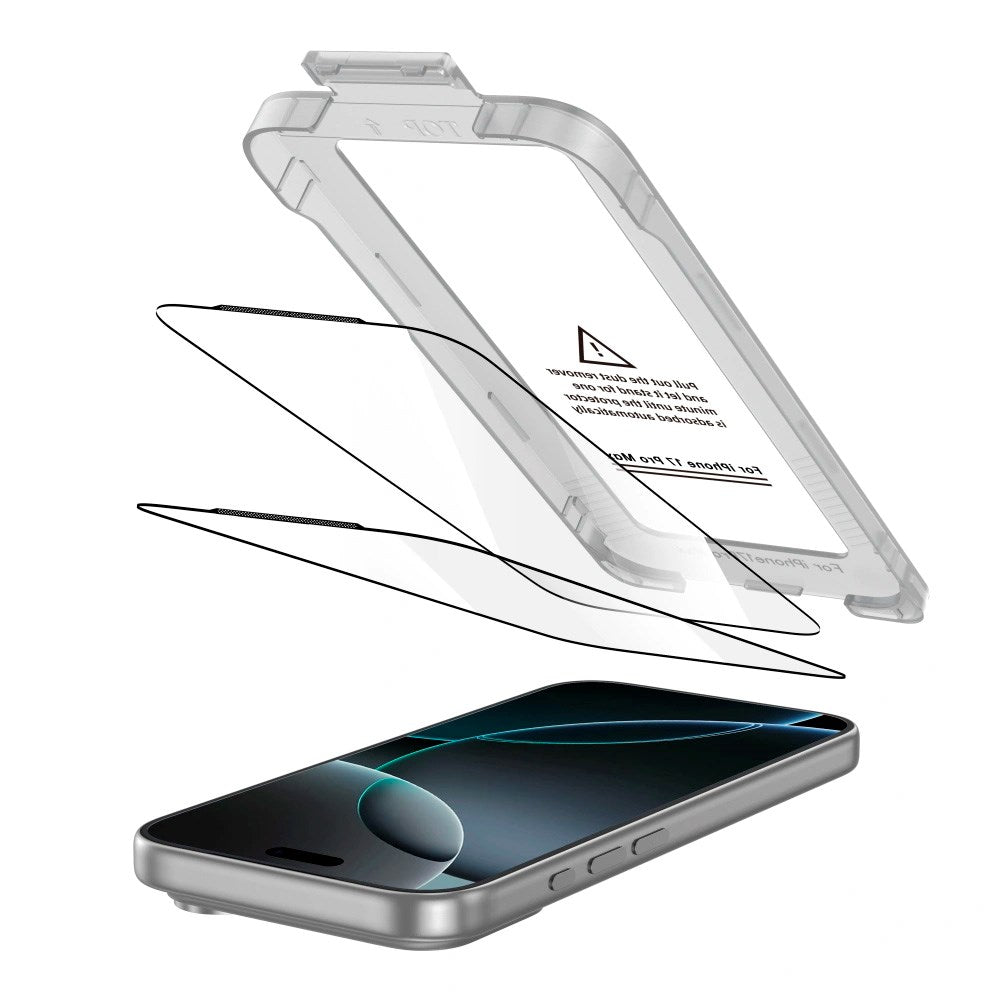 iPhone 17 Pro Max Tech-Protect Quick Set+ Skærmbeskyttelsesglas - 2 stk - Gennemsigtig / Sort Kant