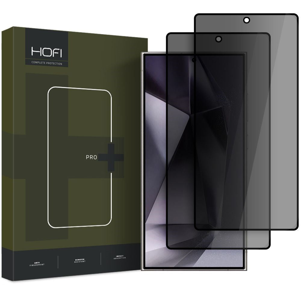 Samsung Galaxy S25 Ultra Hofi Glass Pro+ Skærmbeskyttelse m. Privacy Funktion - Case Friendly - 2-Pak - Sort Kant