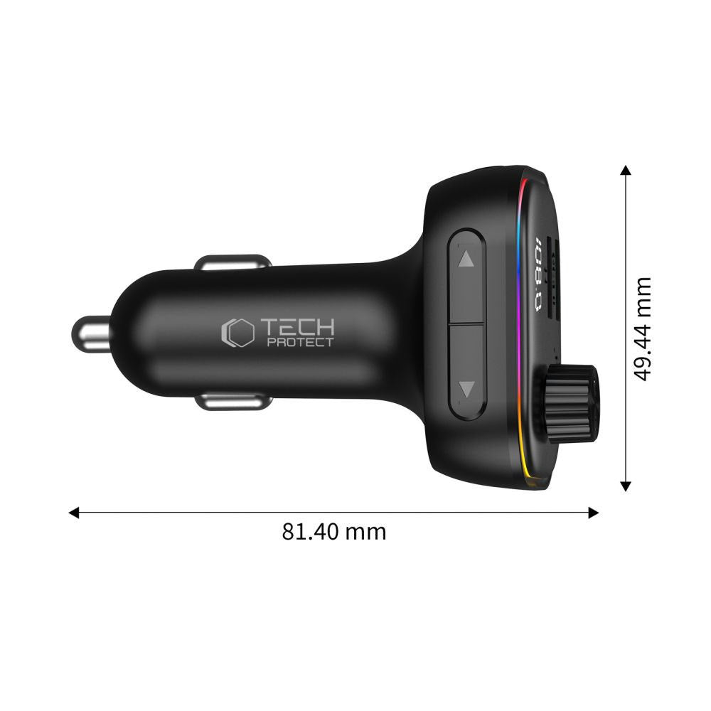 Tech-Protect Biloplader m. USB-A & USB-C / FM Bluetooth Transmitter - Sort