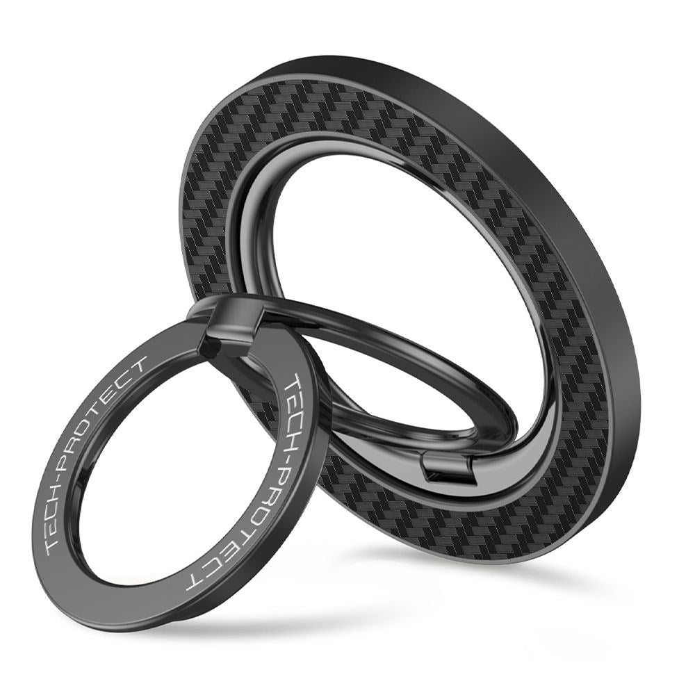 Tech-Protect MagSafe Ring Holder til Mobil m. Carbon Design - MagSafe Kompatibel - Sort