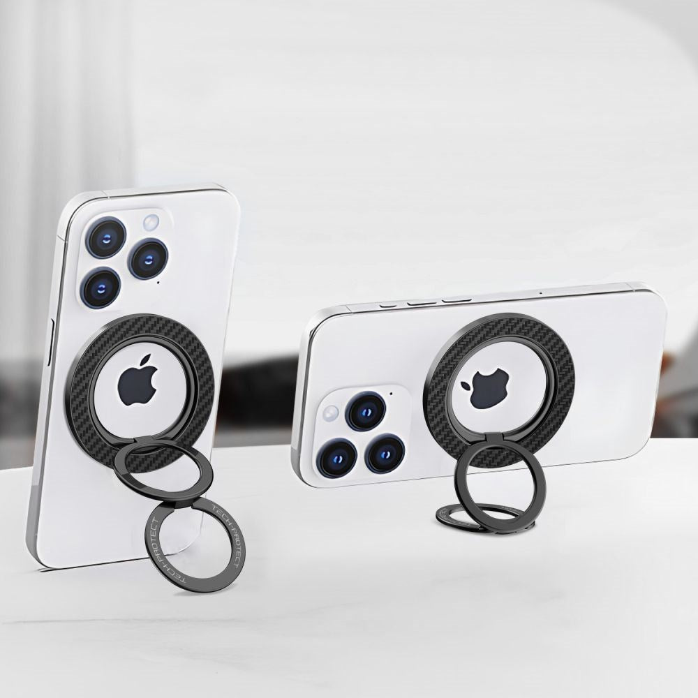 Tech-Protect MagSafe Ring Holder til Mobil m. Carbon Design - MagSafe Kompatibel - Sort