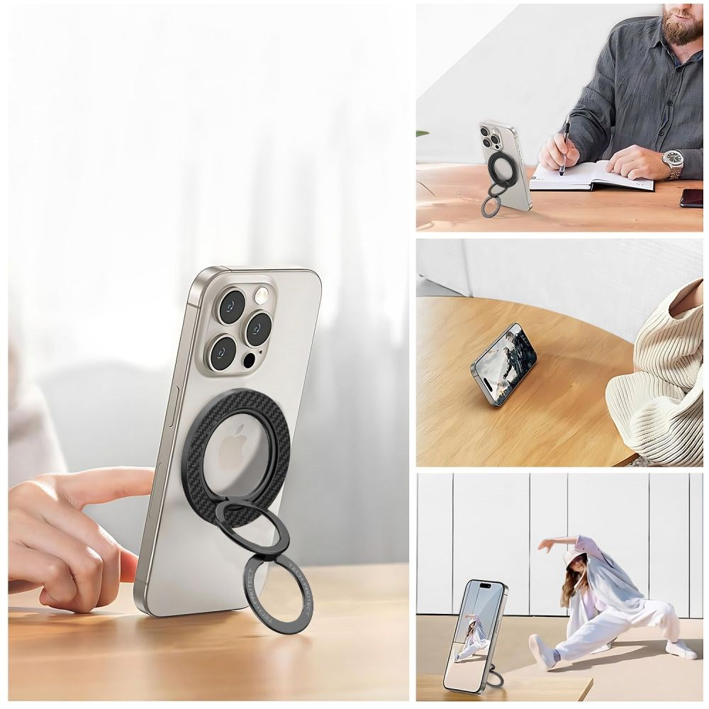 Tech-Protect MagSafe Ring Holder til Mobil m. Carbon Design - MagSafe Kompatibel - Sort