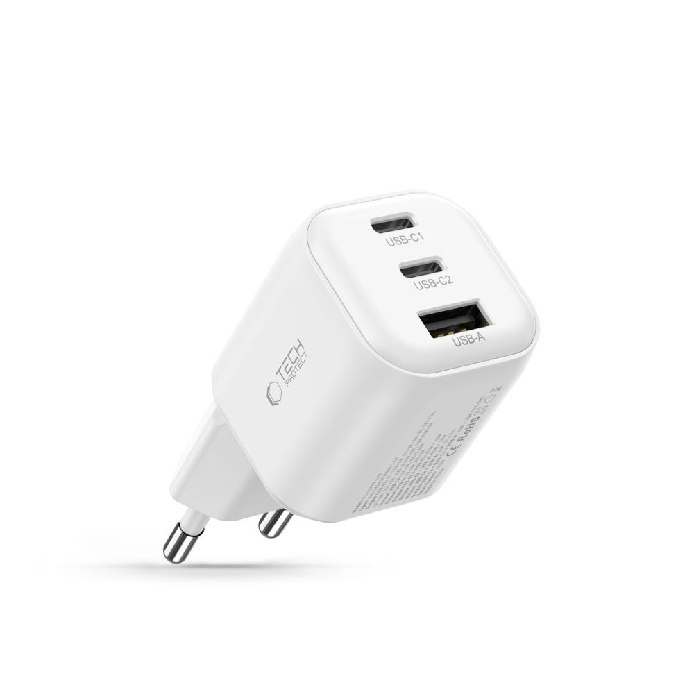Tech-Protect 100W Vægoplader - 1 x USB-A - 2 x USB-C - Hvid