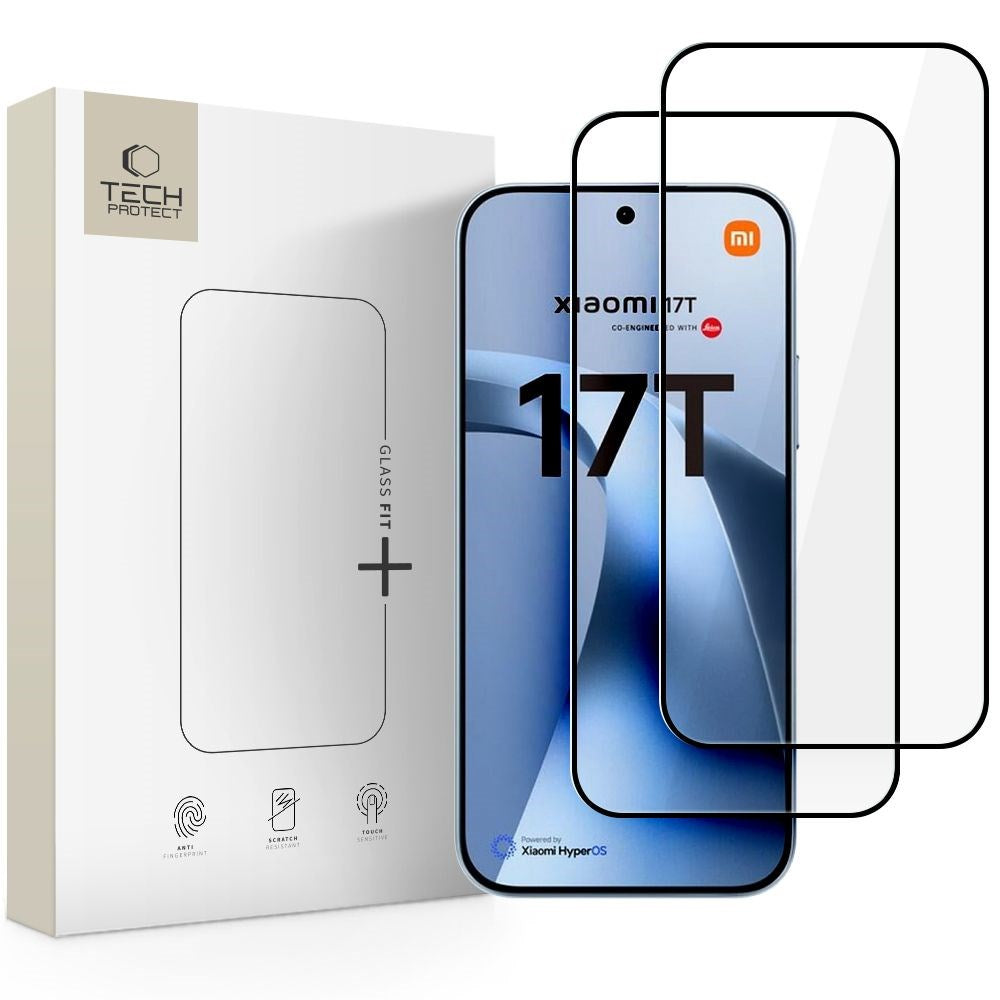 Xiaomi 17T Tech-Protect Glass Fit+ Hærdet Skærmbeskyttelsesglas - 2 stk - Gennemsigtig / Sort Kant
