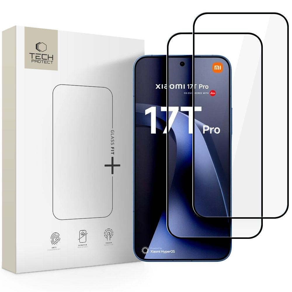 Xiaomi 17T Pro Tech-Protect Glass Fit+ Hærdet Skærmbeskyttelsesglas - 2 stk - Gennemsigtig / Sort Kant