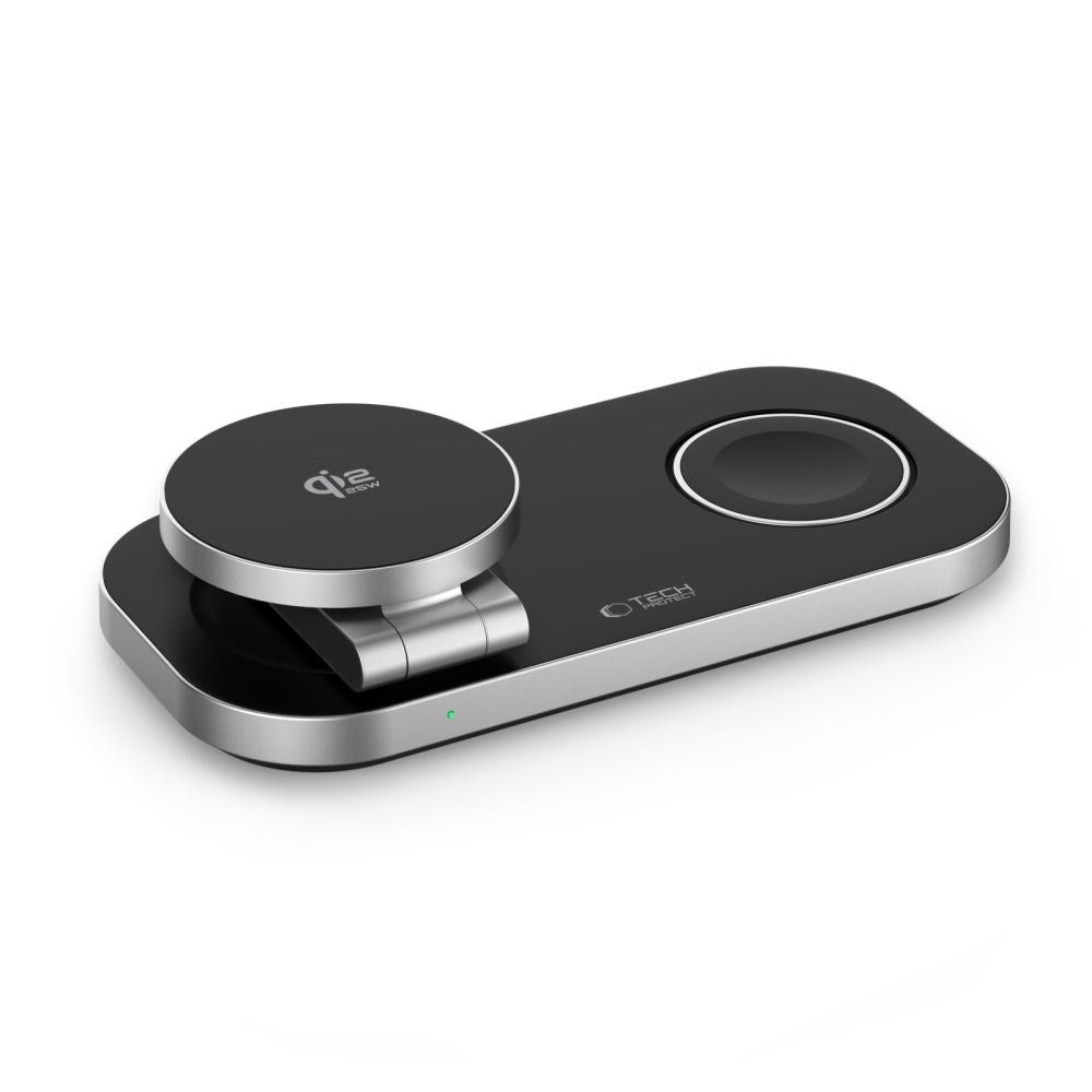 Tech-Protect A52 3-in-1 25W Trådløs Oplader til Smartphone + Smartwatch + Høretelefoner - MagSafe / Qi2 Kompatibel - Mørkegrå