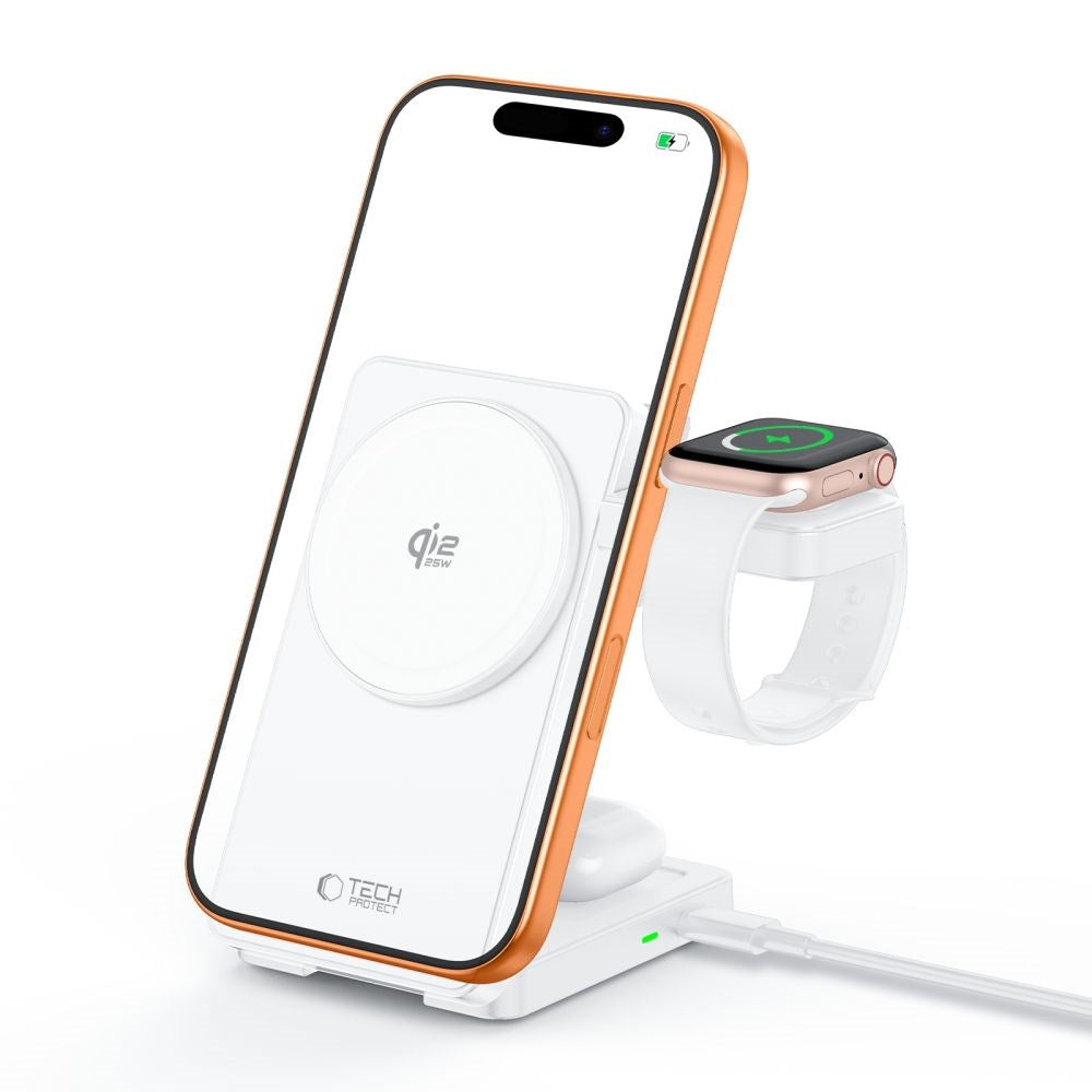 Trådløs 3-i-1 MagSafe Oplader Tech-Protect A56 25W - Hvid