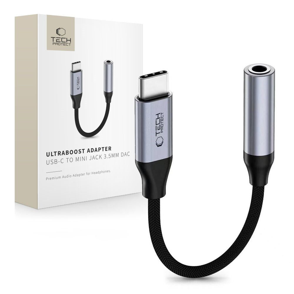 USB-C Til Mini Jack 3.5mm DAC Adapter Tech-Protect UltraBoost - Grå