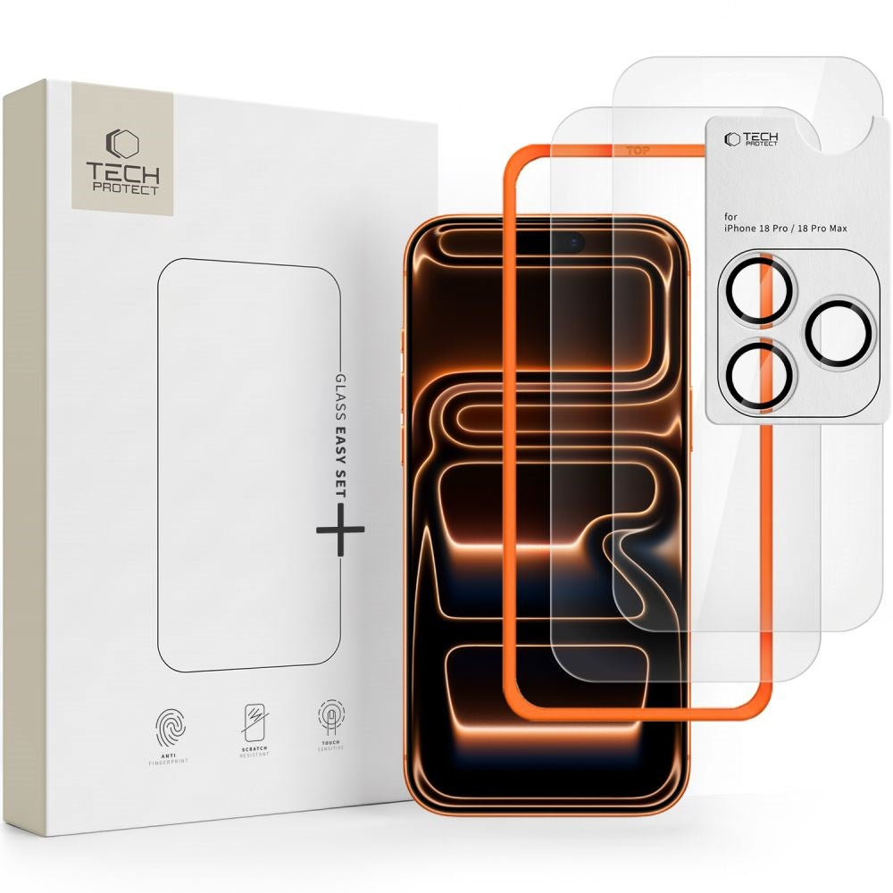 iPhone 18 Pro Tech-Protect Easy Set+ 3-i-1 Beskyttelsessæt m. Hærdet Skærmbeskyttelsesglas & Kameralinsebeskyttelsesglas - Gennemsigtig