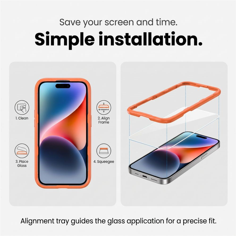 iPhone 18 Pro Tech-Protect Easy Set+ 3-i-1 Beskyttelsessæt m. Hærdet Skærmbeskyttelsesglas & Kameralinsebeskyttelsesglas - Gennemsigtig
