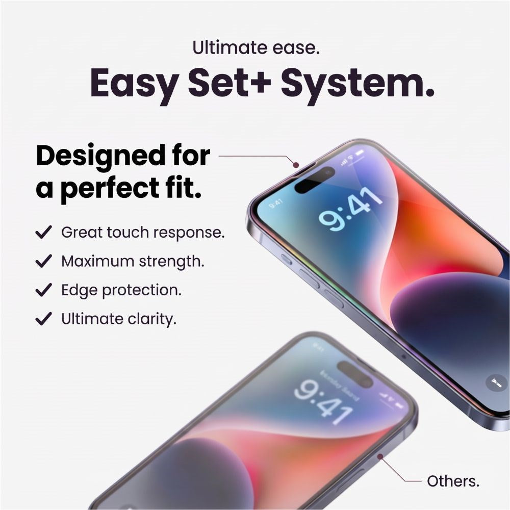 iPhone 18 Pro Tech-Protect Easy Set+ 3-i-1 Beskyttelsessæt m. Hærdet Skærmbeskyttelsesglas & Kameralinsebeskyttelsesglas - Gennemsigtig