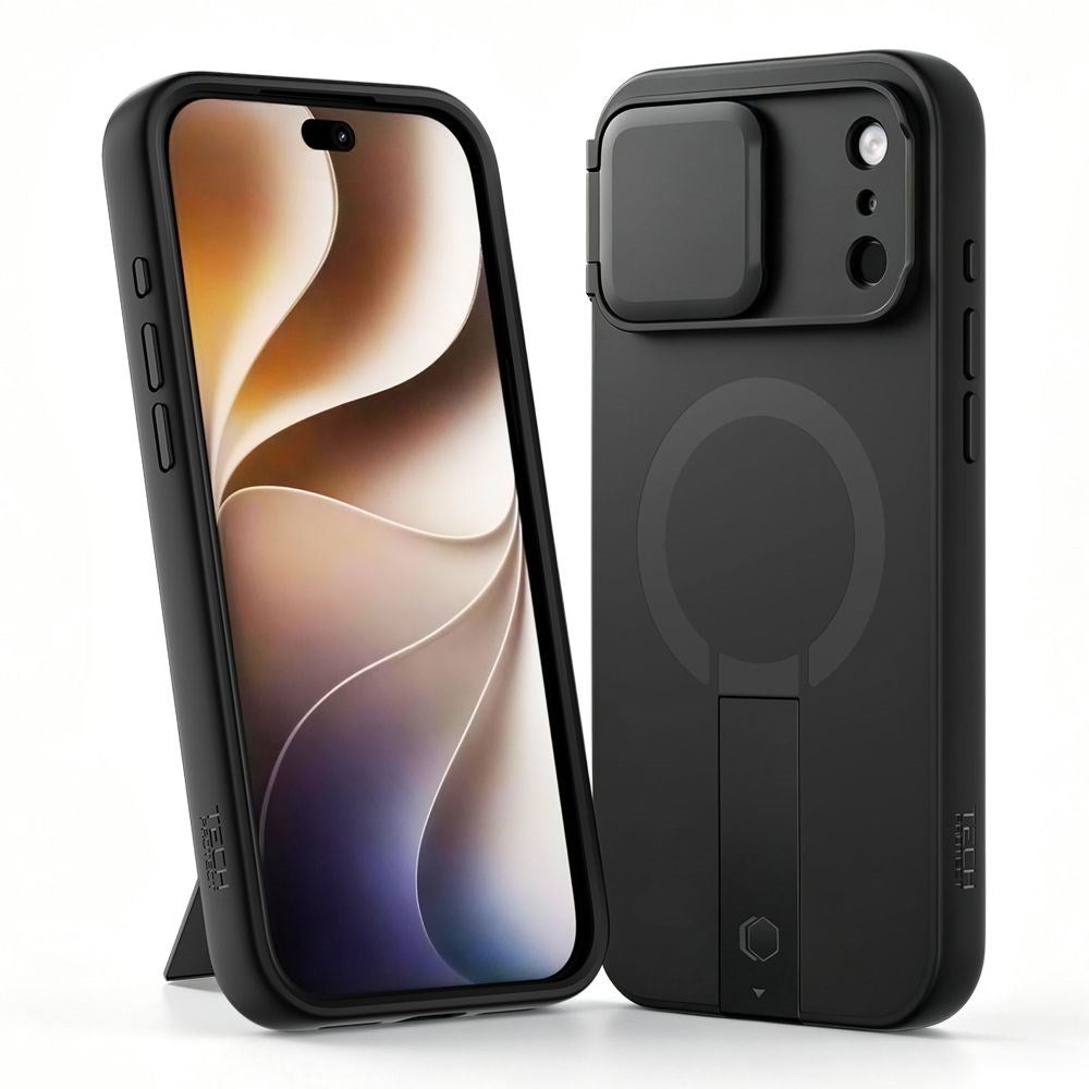 iPhone 18 Pro / 17 Pro Tech-Protect Kevlar Aura Cover m. Ståfunktion og Cam Slider - MagSafe Kompatibel - Sort