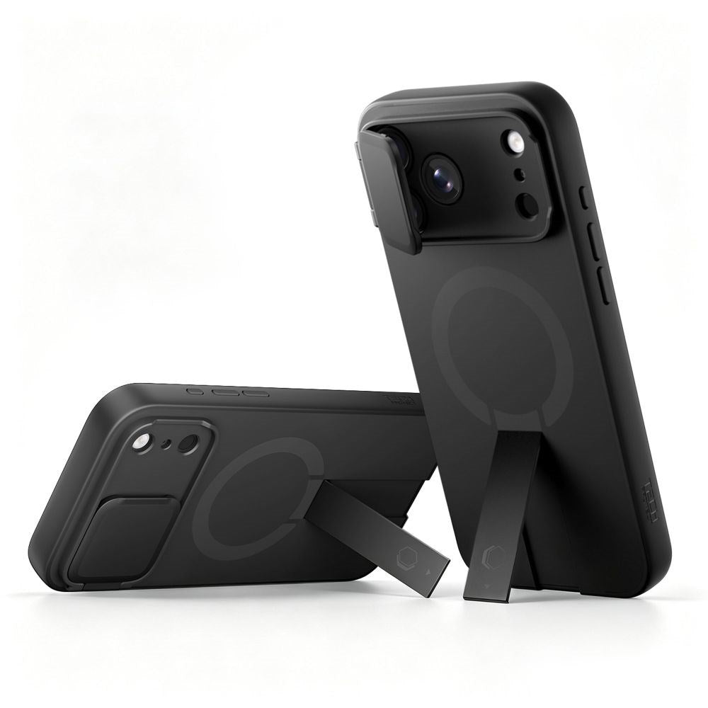iPhone 18 Pro Max / 17 Pro Max Tech-Protect Kevlar Aura Cover m. Ståfunktion og Cam Slider - MagSafe Kompatibel - Sort