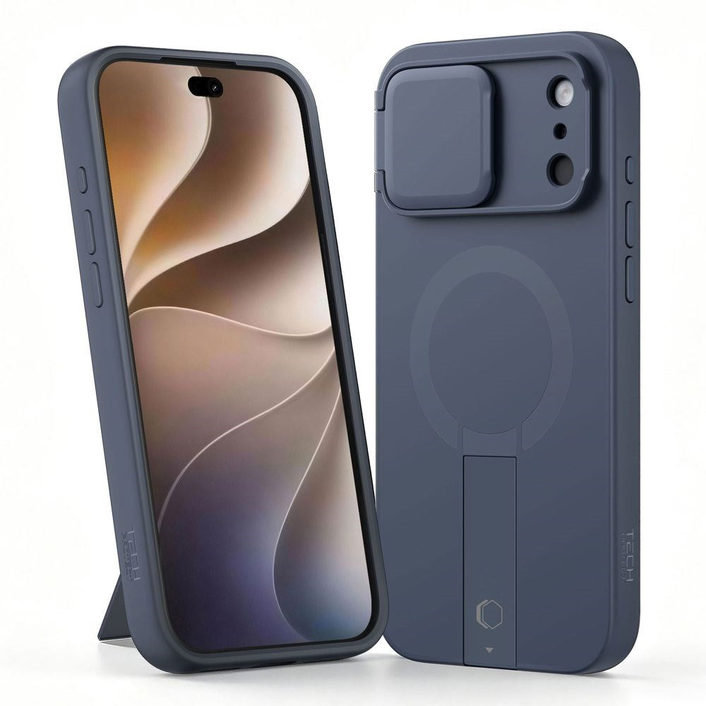 iPhone 18 Pro / 17 Pro Tech-Protect Kevlar Aura Cover m. Ståfunktion og Cam Slider - MagSafe Kompatibel - Blå