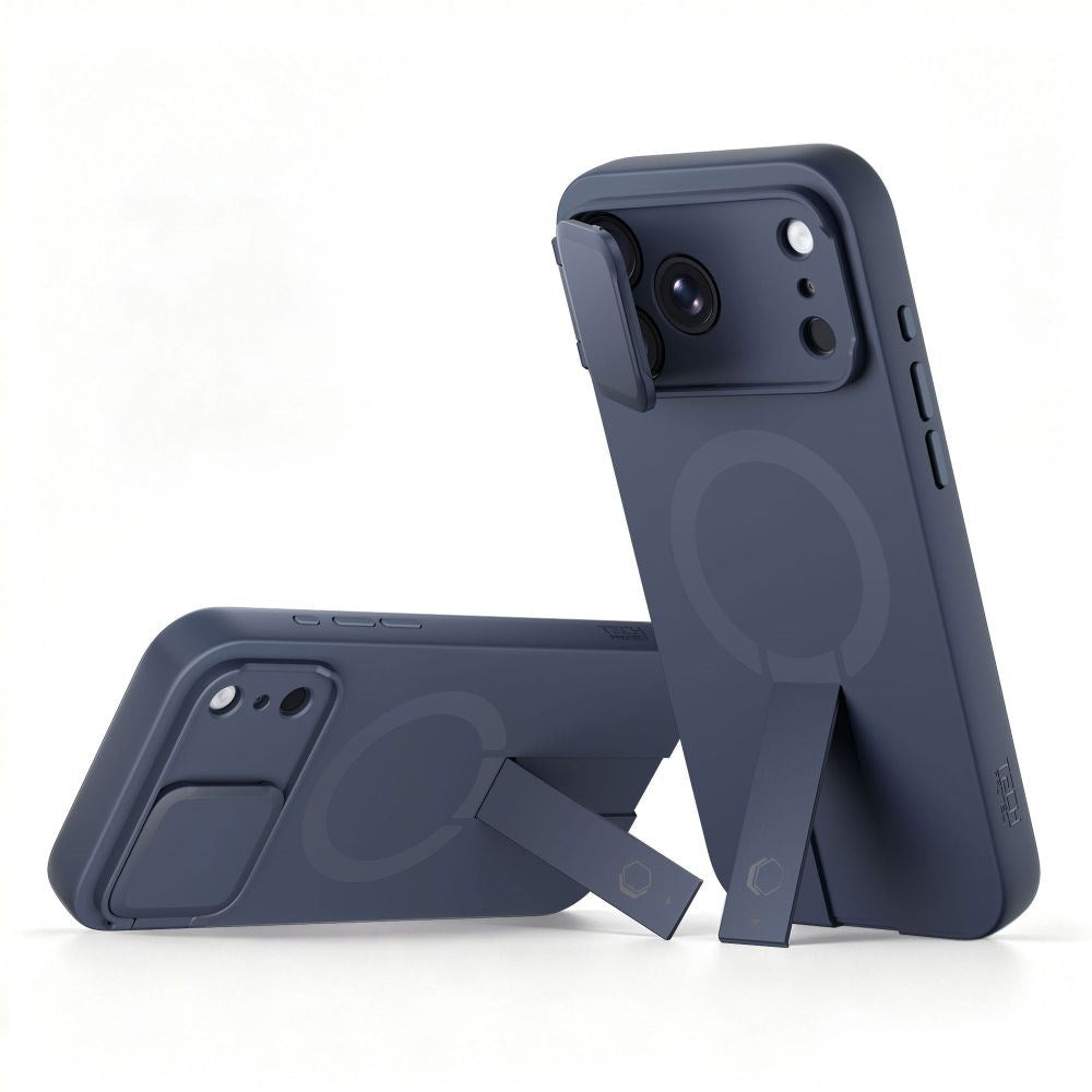 iPhone 18 Pro / 17 Pro Tech-Protect Kevlar Aura Cover m. Ståfunktion og Cam Slider - MagSafe Kompatibel - Blå