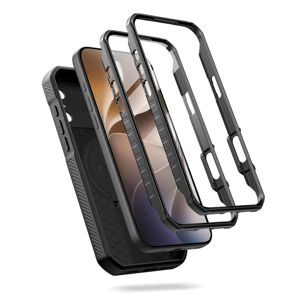 iPhone 18 Pro Max / 17 Pro Max Tech-Protect Kelvar Håndværker Cover m. Skærmbeskyttelse og Kamerabeskyttelse - MagSafe Kompatibel - Sort