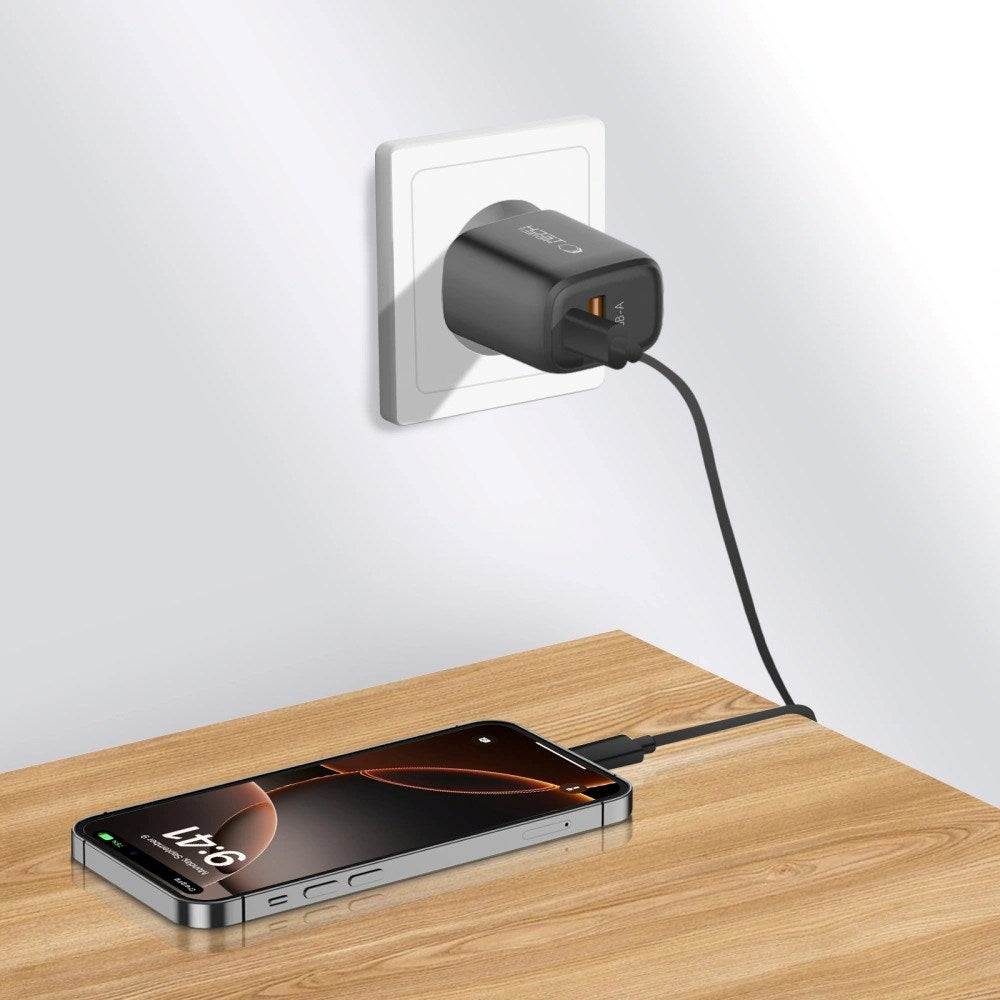 Tech-Protect NCA20 Vægoplader m. 20W - 1 x USB-A & 1 x USB-C - Sort