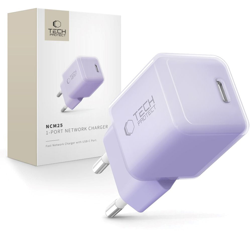 Tech-Protect NCM25 Vægoplader m. 25W - 1 x USB-C - Lilla