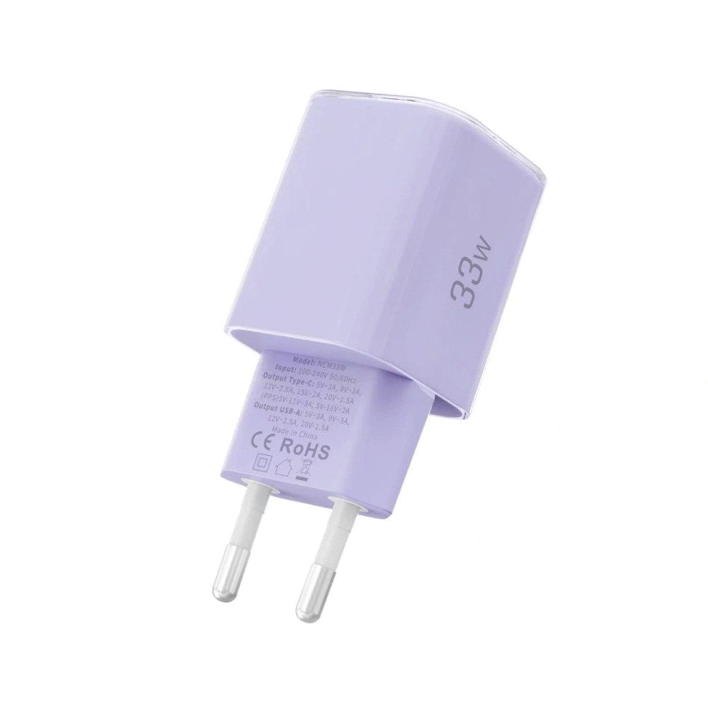 Tech-Protect 33W Vægoplader m. 1x USB-A & 1x USB-C - Lilla