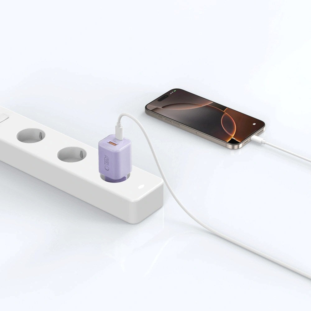 Tech-Protect 33W Vægoplader m. 1x USB-A & 1x USB-C - Lilla