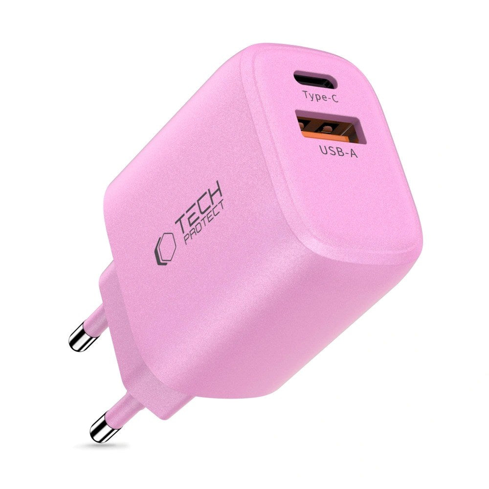 Tech-Protect NCA20 Vægoplader m. 20W - 1 x USB-A & 1 x USB-C - Lyserød