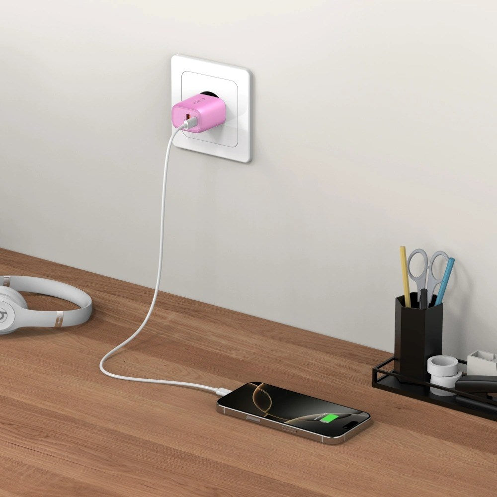 Tech-Protect NCA20 Vægoplader m. 20W - 1 x USB-A & 1 x USB-C - Lyserød