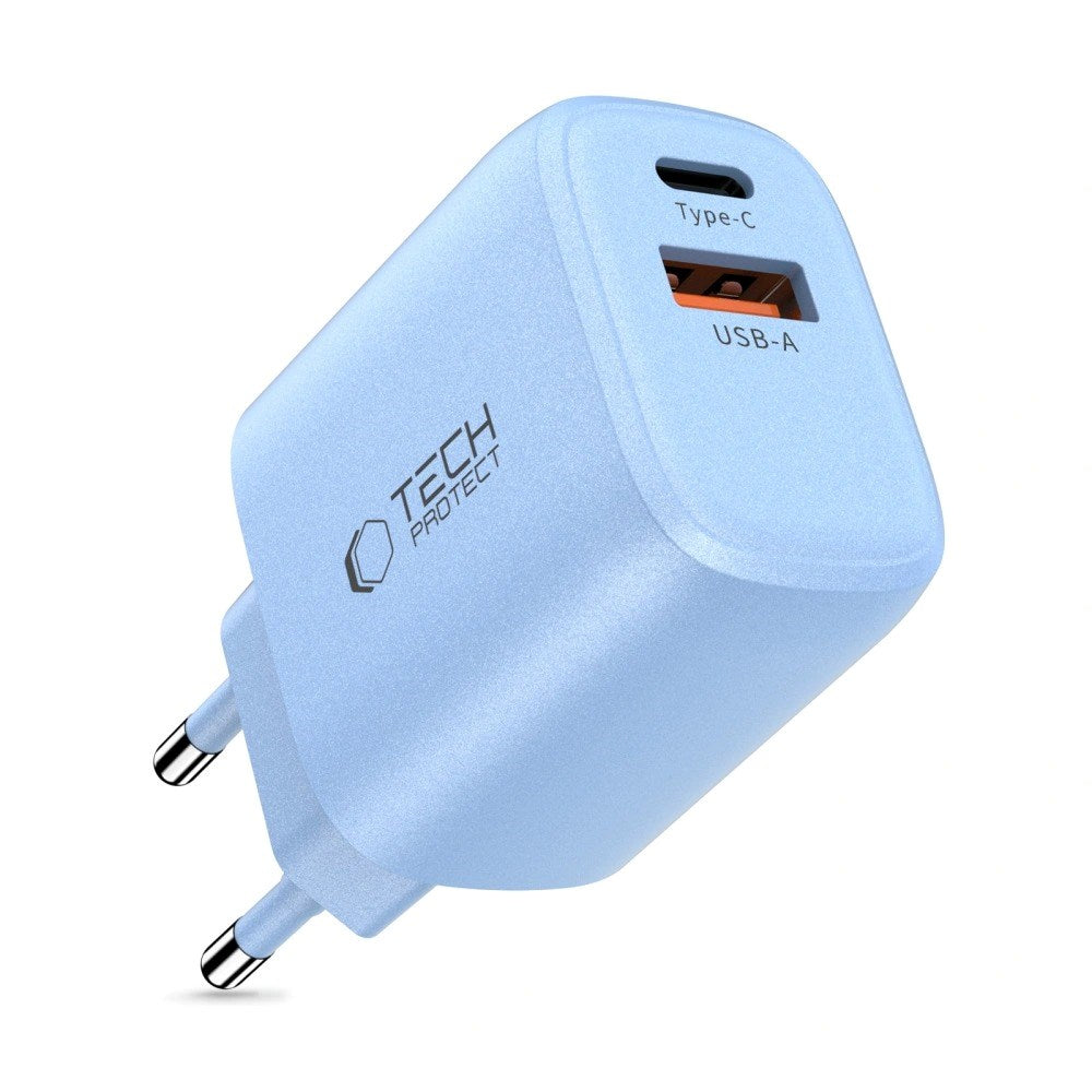 Tech-Protect NCA30 Vægoplader m. 30W - 1 x USB-A & 1 x USB-C - Blå