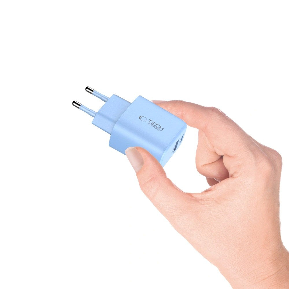 Tech-Protect NCA30 Vægoplader m. 30W - 1 x USB-A & 1 x USB-C - Blå