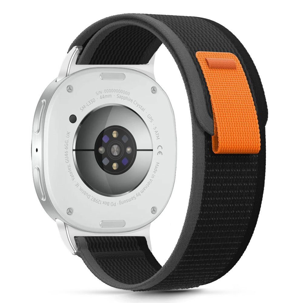 Samsung Galaxy Watch 8 / 9 / Classic (40 / 44 / 46mm) Tech-Protect Nylon Stripe Urrem - Sort / Orange