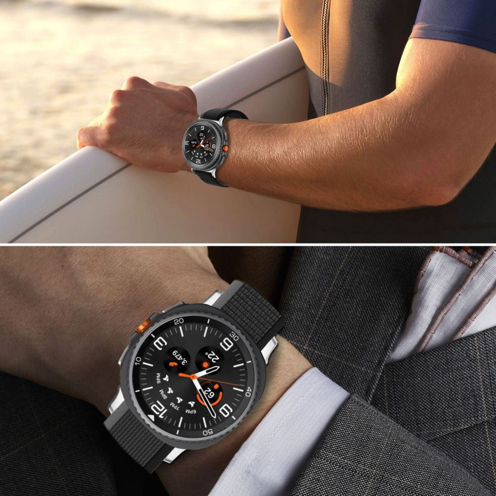Samsung Galaxy Watch 8 / 9 / Classic (40 / 44 / 46mm) Tech-Protect Nylon Stripe Urrem - Sort / Orange