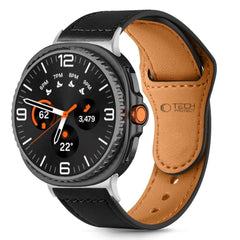 Tech-Protect Samsung Galaxy Watch 8 / 8 Classic (40 / 44 / 46mm) Leatherfit Ægte Læder Urrem - Sort / Brun