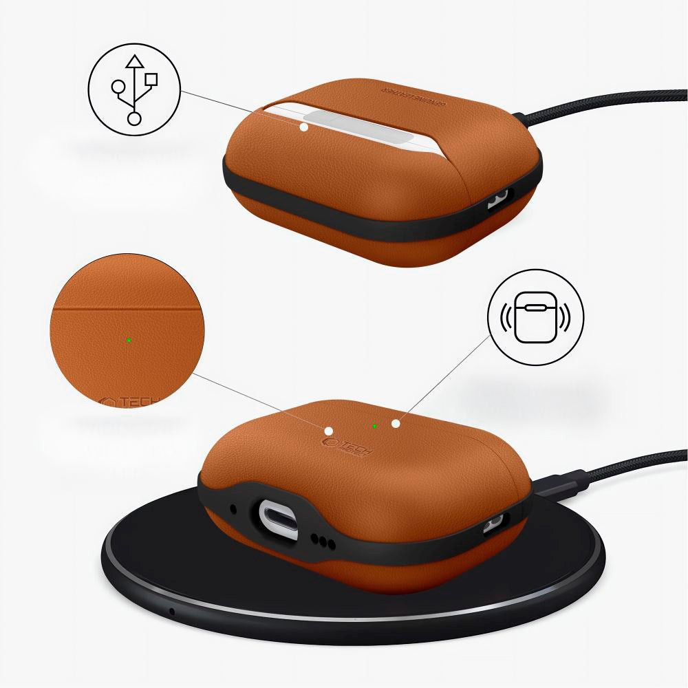 Apple AirPods Pro (3. gen.) Tech-Protect NaturalFit Kunstlæder Cover m. Rem - Brun