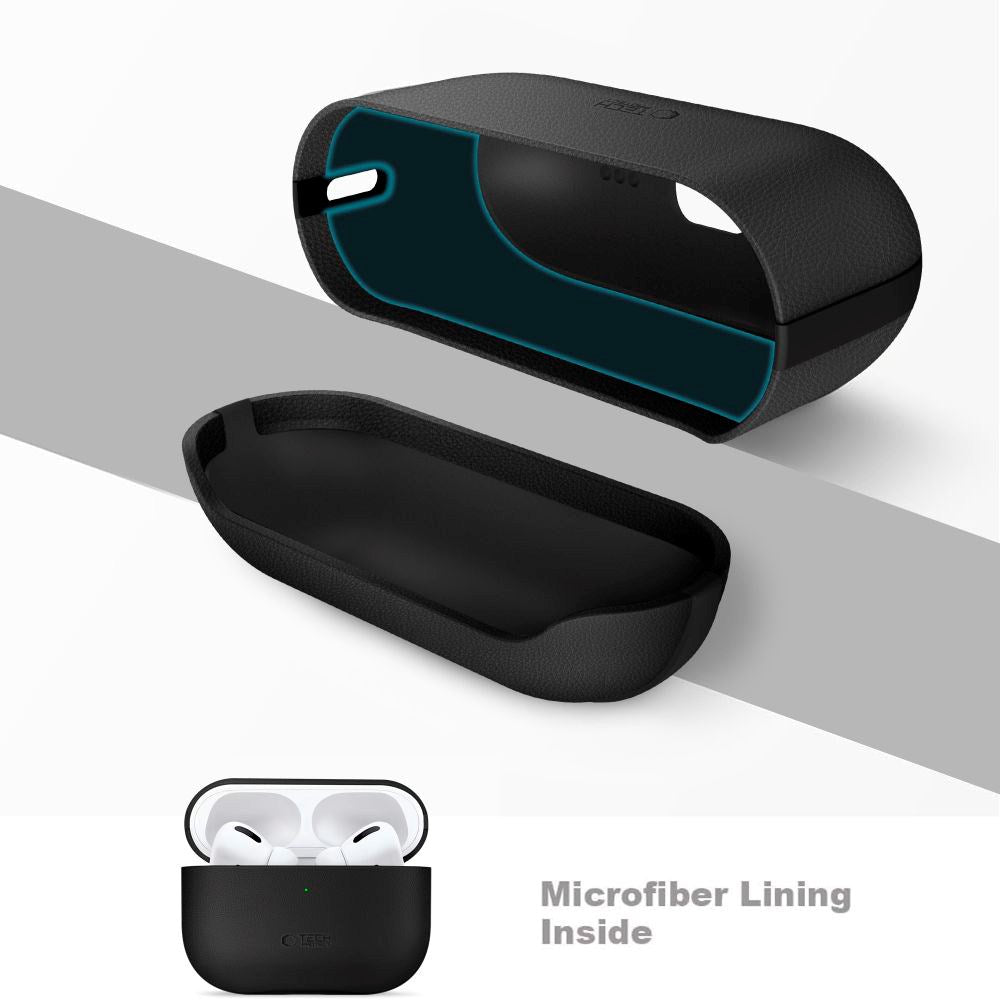 Apple AirPods Pro (3. gen.) Tech-Protect NaturalFit Kunstlæder Cover m. Rem - Sort